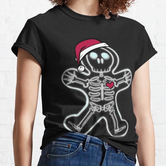 Discover Christmas Gingerbread Man X-Ray Cookie Skeleton Wearing A Santa Hat T-shirts