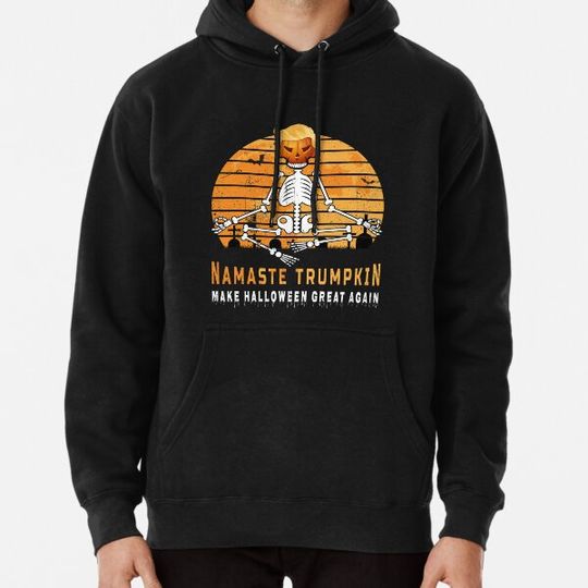 Discover Namaste Trumpkin Make Halloween Great Again Meditating Skeleton Yoga Trump Hoodies