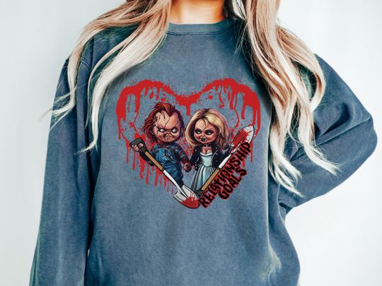 Discover Chucky and Tiffany  Sweatshirt, Halloween, Halloween Sweatshirt, , Horror Movie Gifts, Horror Movies, Chucky