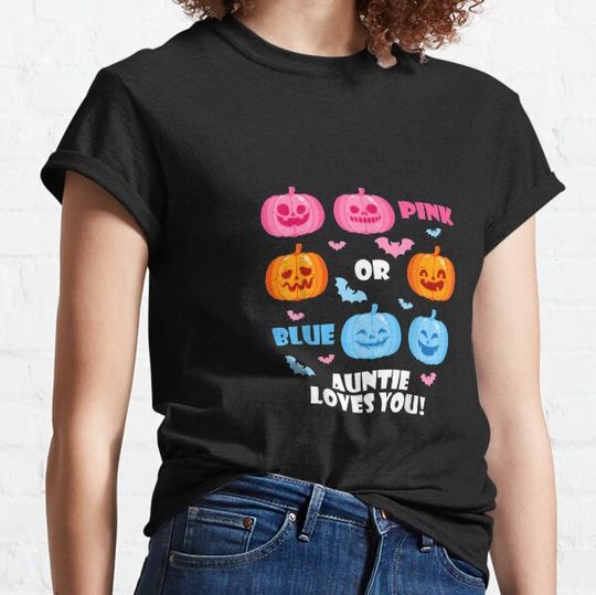 Discover Halloween Gender Reveal Auntie Loves You Fall Theme T-Shirt 2 T-shirts