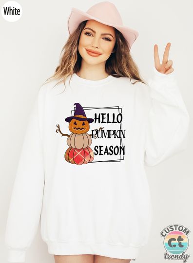 Discover Hello Pumpkin Season Sweatshirt,Halloween Shirt,Cute Scarecrow Hoodie,Witch T shirt,Matching Family Tshirt,Halloween Gifts For Her,UA7195