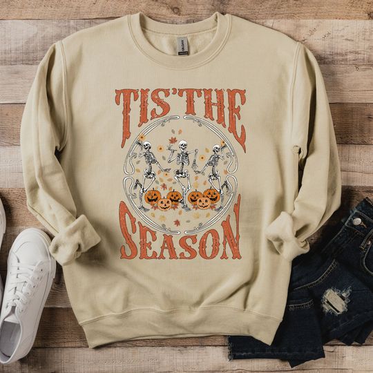 Discover Tis the season Halloween sweatshirt, cozy skeleton sweater, Fun Halloween gift, Trick or treating shirt, spooky sweatshirt, October apparel
