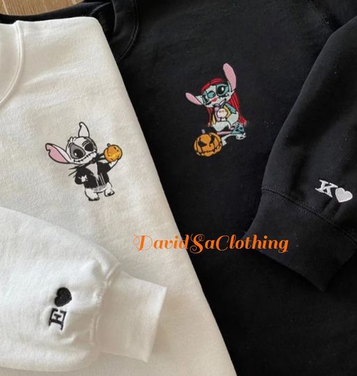 Discover Couples Halloween Sweatshirt - Stich x Angel Embroidery
