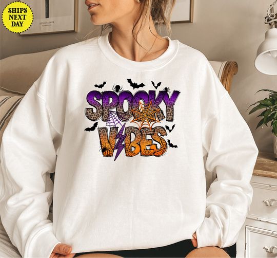 Discover Spooky Vibes Sweatshirt - Leopard Halloween Hoodie