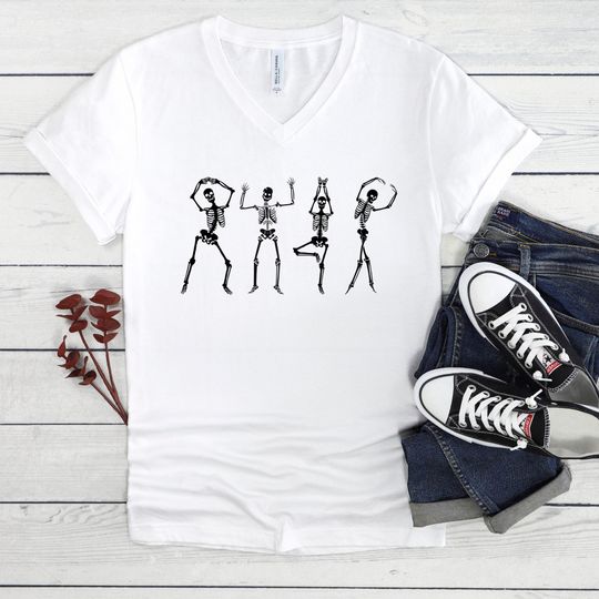 Discover Women's V-Neck Skeleton Ohio T-Shirt - College Halloween Style
