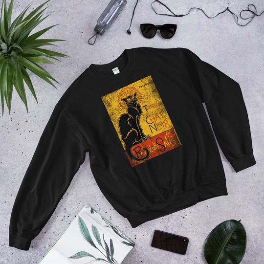 Discover Vintage Tournee du Chat Noir Black Unisex Sweatshirt  - Halloween Sweater - Vintage Paris Lovers - MontMartre Painting - Black Cat Shirt