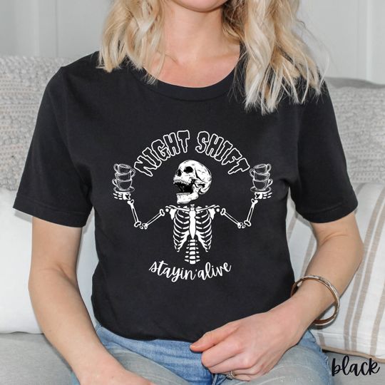 Discover Funny Coffee Skeleton Shirt for Night Shift Nurses