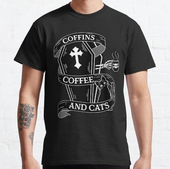 Discover Coffins Coffee and Cats T-shirts