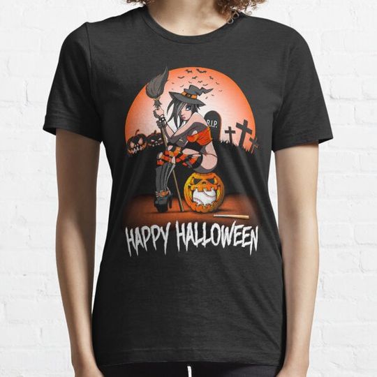 Discover Witch and pumpkin with a baseball ball T-shirts