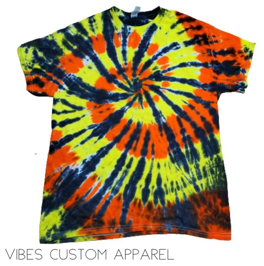 Discover Halloween Black Back yellow, Orange Candy Corn Spiral tie dye T-shirt