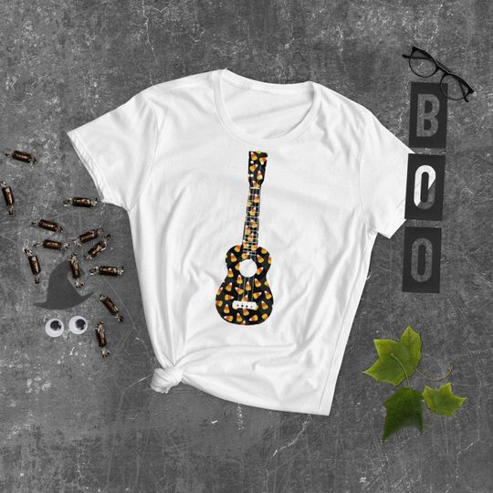 Discover Halloween Ukulele Candy Corn Women's Short Sleeve T-Shirt