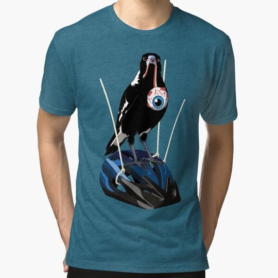 Discover Sinister Magpie with Eyeball Sitting on Push Bike Helmet with Zip Ties T-shirts
