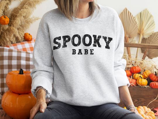 Discover Spooky Season Fall Halloween Sweater Crewneck Sweatshirt | Autumn Halloween Plus Size Clothes Crew Neck Gift Chilly Weather Pumpkin Patch