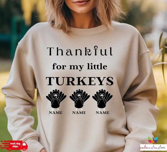 Discover Thankful For My Little TurKeys Grandma, Custom Nana Little Turkey Shirt for Thanksgiving, Thanksgiving Grnadma Mimi Shirt Custom Turkey Tee