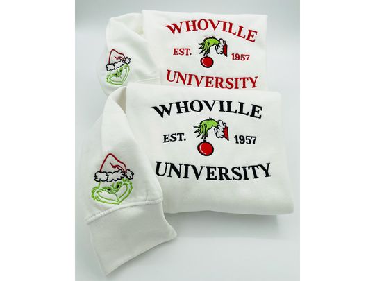 Discover Embroidered Whoville University Christmas Sweatshirt