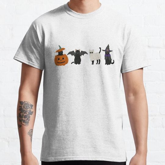 Discover Pumpkin Black Cat Spooky Halloween Ghost Cat Lover Season - Bat Wizard T-shirts