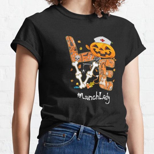 Discover Halloween Fall Autumn Pumpkin LOVE Lunch Lady Lover Costume T-shirts