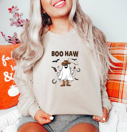 Discover Spooky Season Cowboy Ghost Sweatshirt - Vintage Style