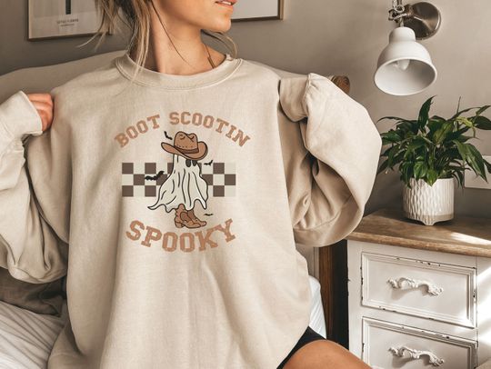 Discover Boot Scootin Spooky Sweatshirt, Cute Western Halloween Crewneck For Women, Cowboy Ghost Shirt, Cute Spooky Shirt, Halloween Gift For Her