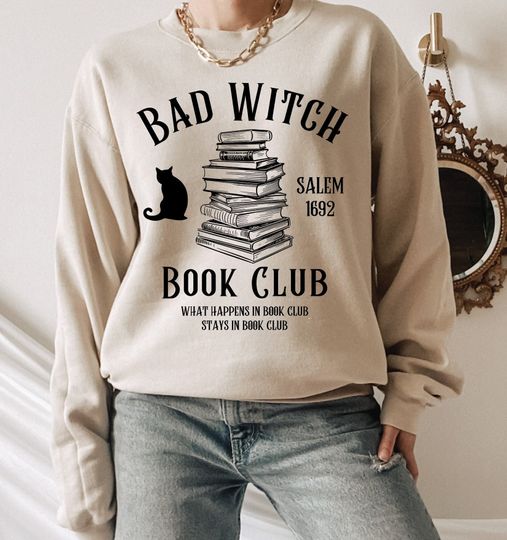 Discover Bad Witches Book Club Sweatshirt Halloween Crewneck Witch Sweater Spooky Season Halloween Crewneck
