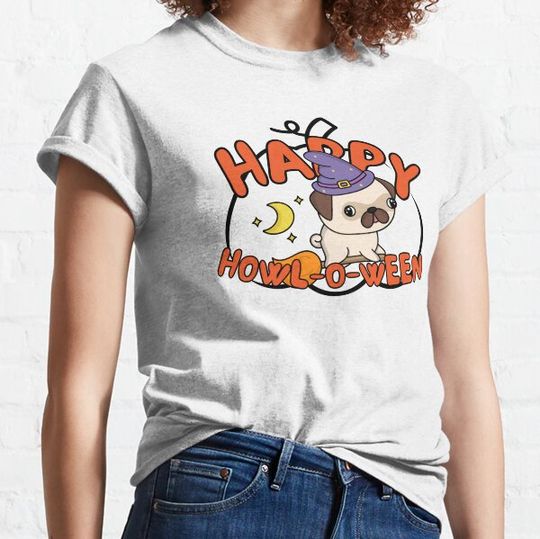 Discover Happy howl-o-ween Pug Witch Spooktober Halloween 2022 design T-shirts