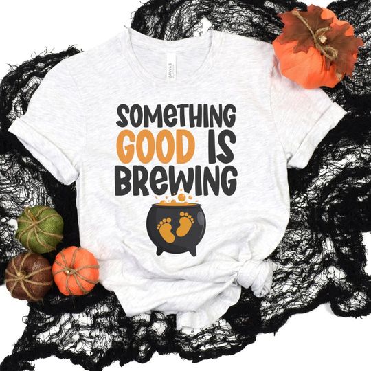 Discover Something Good is Brewing Halloween Maternity Shirt, Funny Pregnancy Announcement Shirt 2023, Pregnant Women Costume, Fall Mama to Be