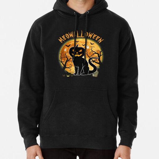 Discover meowalloween black cat and pumpkin halloween Hoodies