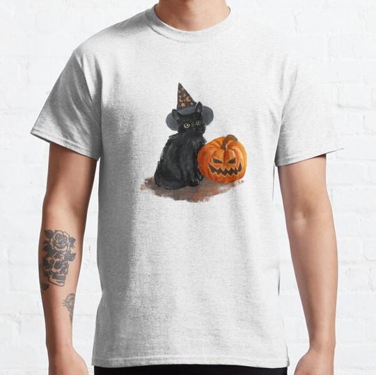 Discover Black cat and pumpkin halloween T-shirts