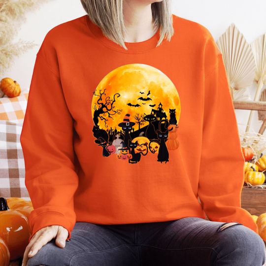 Discover Cats And Pumpkins Sweatshirt - Halloween Gift for Cat Lovers