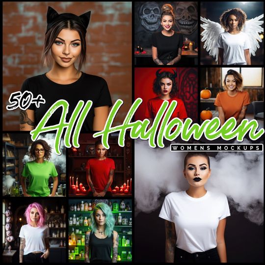 Discover 50+ Women's Halloween T-Shirt Mockup Bundle - Spooky and Scary Designs