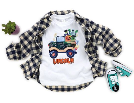Discover Toddler Spooky Truck Shirt, Tick or Treat Halloween shirt, Kids Wicked shirt, Scarecrow Orange shirt, Fall shirt