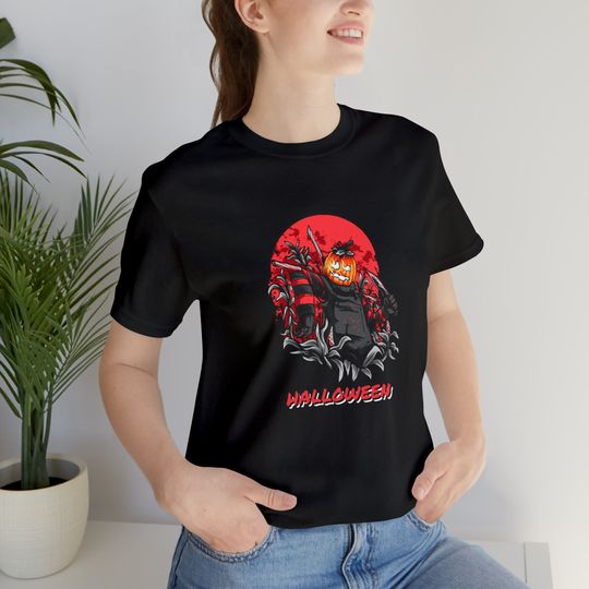 Discover Colorful Cartoon Halloween T-shirt - Fun Pumpkin Scarecrow Tee