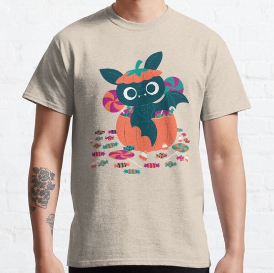 Discover Cute Bat and Pumpkin Halloween T-Shirt | Fun Spooky Design | Great for Halloween