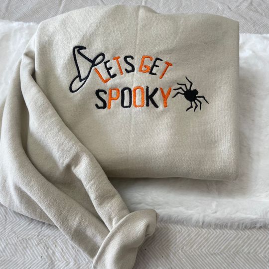Discover Lets Get Spooky Embroidered| Y2K Style Embroidered Crewneck| Sweatshirt| Halloween| Embroidered  - Fall Sweatshirt - Spooky Season - unisex