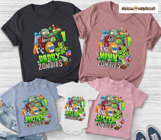 Discover Family matching Plants vs Zombies Birthday T-Shirt, Personalized Plants vs Zombies Tee, Kids Toddler Birthday Gift, youth sweatshirt, hoodie