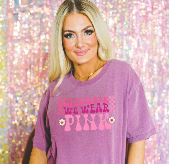 Discover In October We Wear Pink Sweatshirt | Supportive Breast Cancer Awareness Tee
