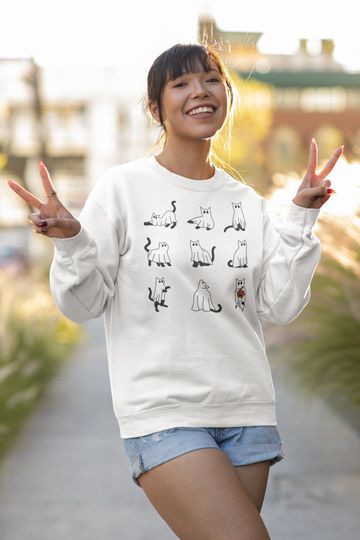 Discover Halloween Cat Ghost Sweatshirt | Spooky Apparel for Cat Lovers