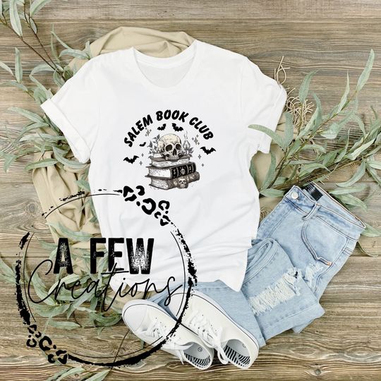 Discover Salem Book Club Tee, Skulls and Books Shirt, Unisex Jersey Tee, Gothic T-shirt, Halloween Gift