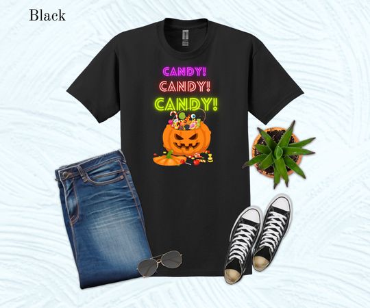 Discover Cute Halloween T-Shirt | "Candy Candy Candy" - Aesthetic Pumpkin Tee Graphic - Unisex