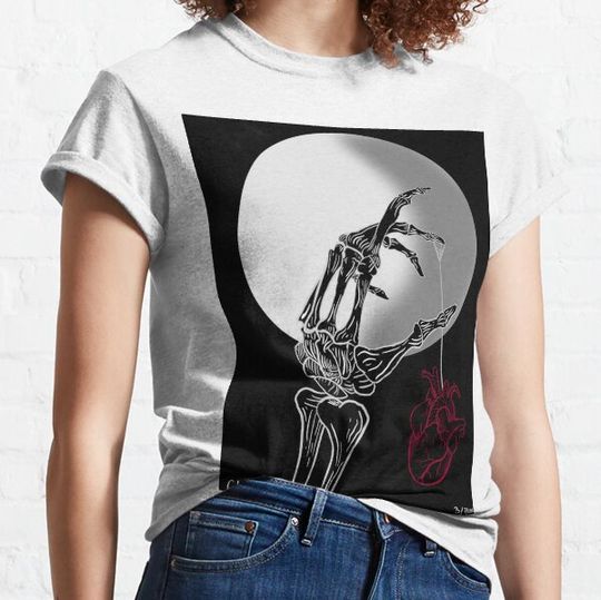 Discover skeleton hand with heart and moon T-shirts