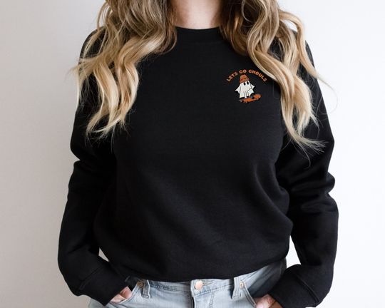 Discover Embroidered ghost spooky vibes sweatshirt for women, cute halloween skater gift, trendy comfy fall crewneck sweater, cozy  long sleeve shirt