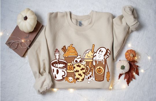 Discover Halloween Coffee Sweatshirt, Pumpkin Spice Lover, Ghost Halloween Sweater