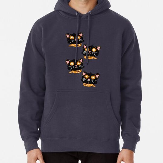 Discover Black cat button eyes with orange scraf, Halloween pattern Hoodies