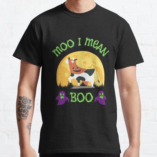 Discover Ghost Cow Moo I Mean Boo Pumpkin Moon Halloween T-shirts