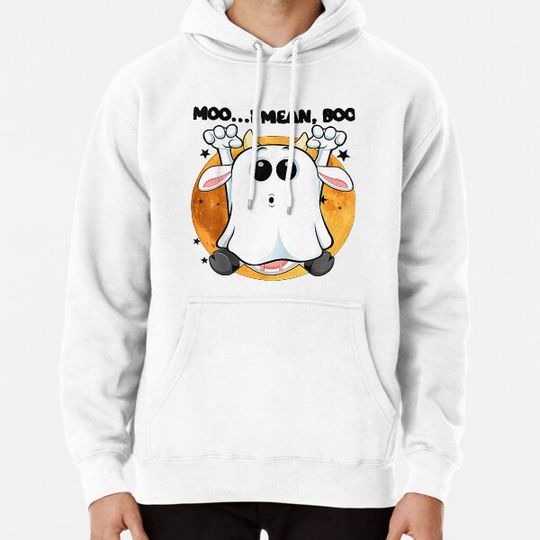 Discover Ghost Cow Moo I Mean Boo Pumpkin Moon Halloween Hoodies