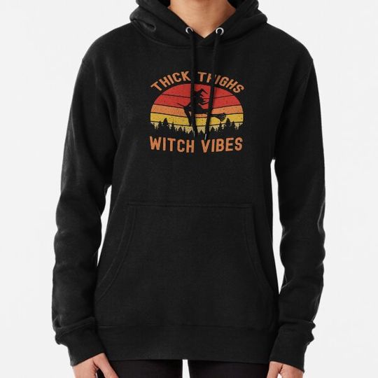 Discover Thick Thighs Witch Vibes Halloween Vintage Hoodies