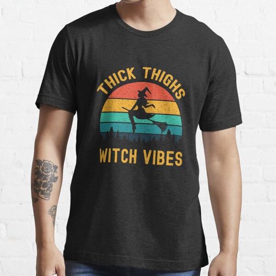 Discover Thick Thighs Witch Vibes Halloween Vintage T-shirts
