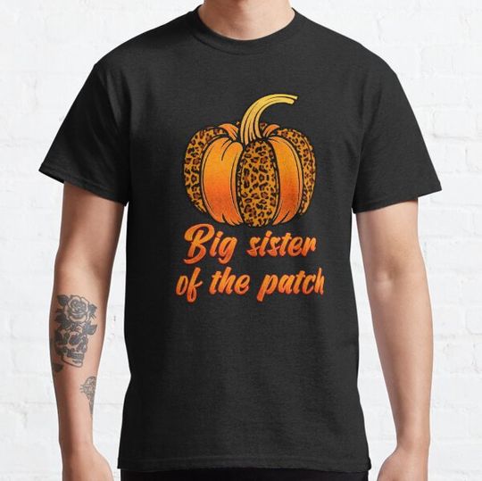 Discover Big Sister Of The Patch Cute Orange and Leopard Print Pumpkin T-shirts