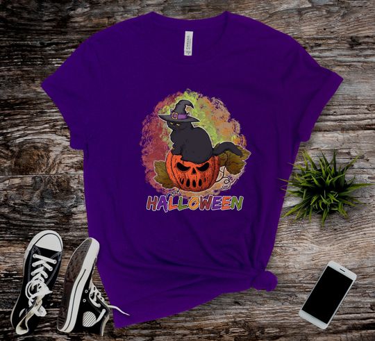 Discover Black Cat Witch Hat Halloween T-Shirt for Cat Lovers