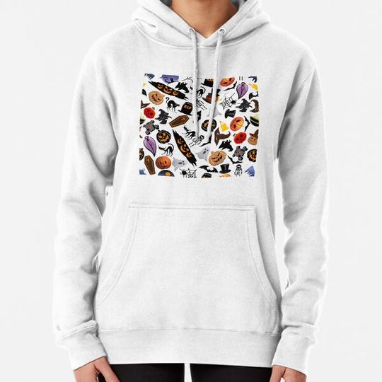 Discover October Halloween Hoodie - Ghosts and Pumpkins Design